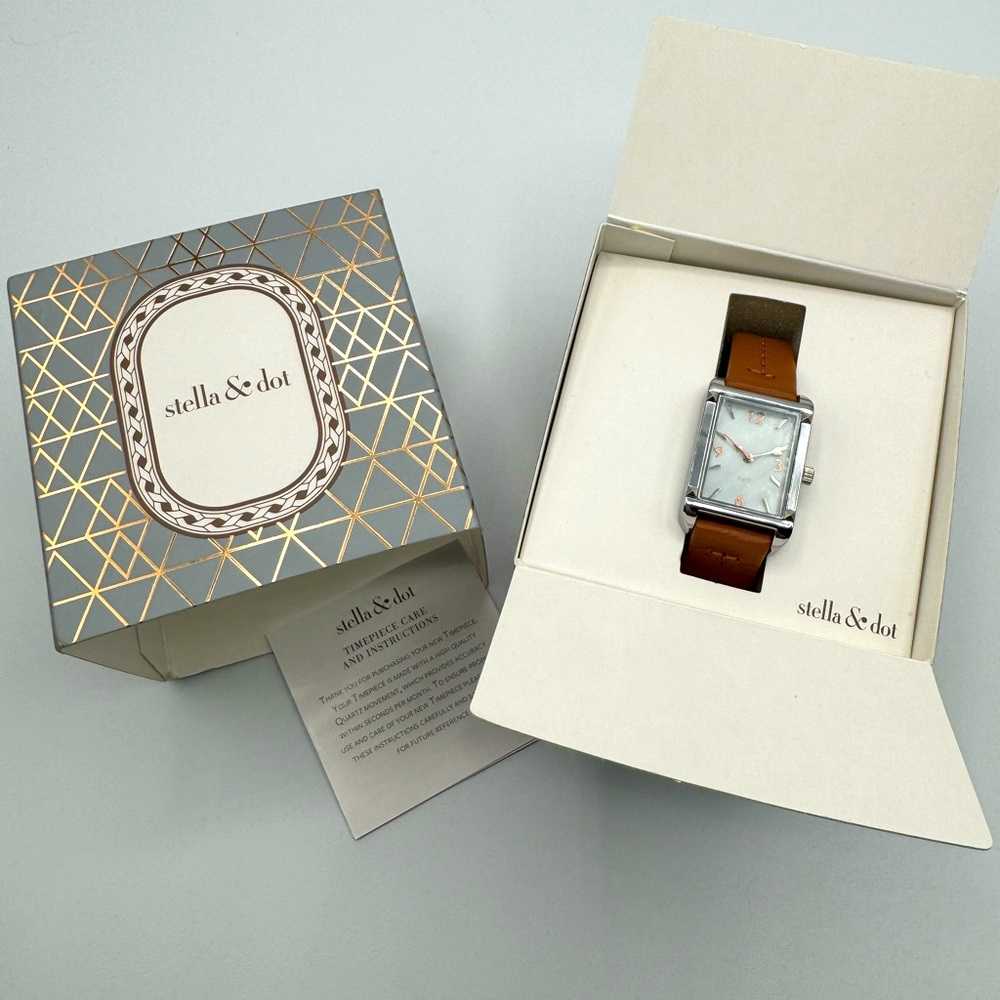 🆕 Stella & Dot | Pyramid Tank Watch Double Wrap Saddle NIB